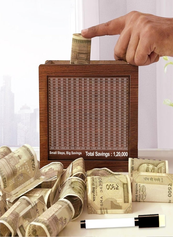 Twinster Wooden Money Bank, Piggy Bank with Printed Design for Kids, Savings Challenge Box, Cashbox, Cash Vault, Wooden Coin Box - Image 1